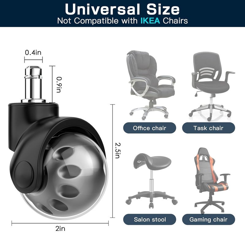Omyoffice Office Chair Replacement Wheel - Quiet & Smooth Gliding - 2 Inch Heavy Duty Rolling Chair Casters Supports 2000 Lbs,Desk Chair Wheels Universal Fit,Safe For All Floor Or Carpet Set Of 5 (Premium Gray) - Image 2